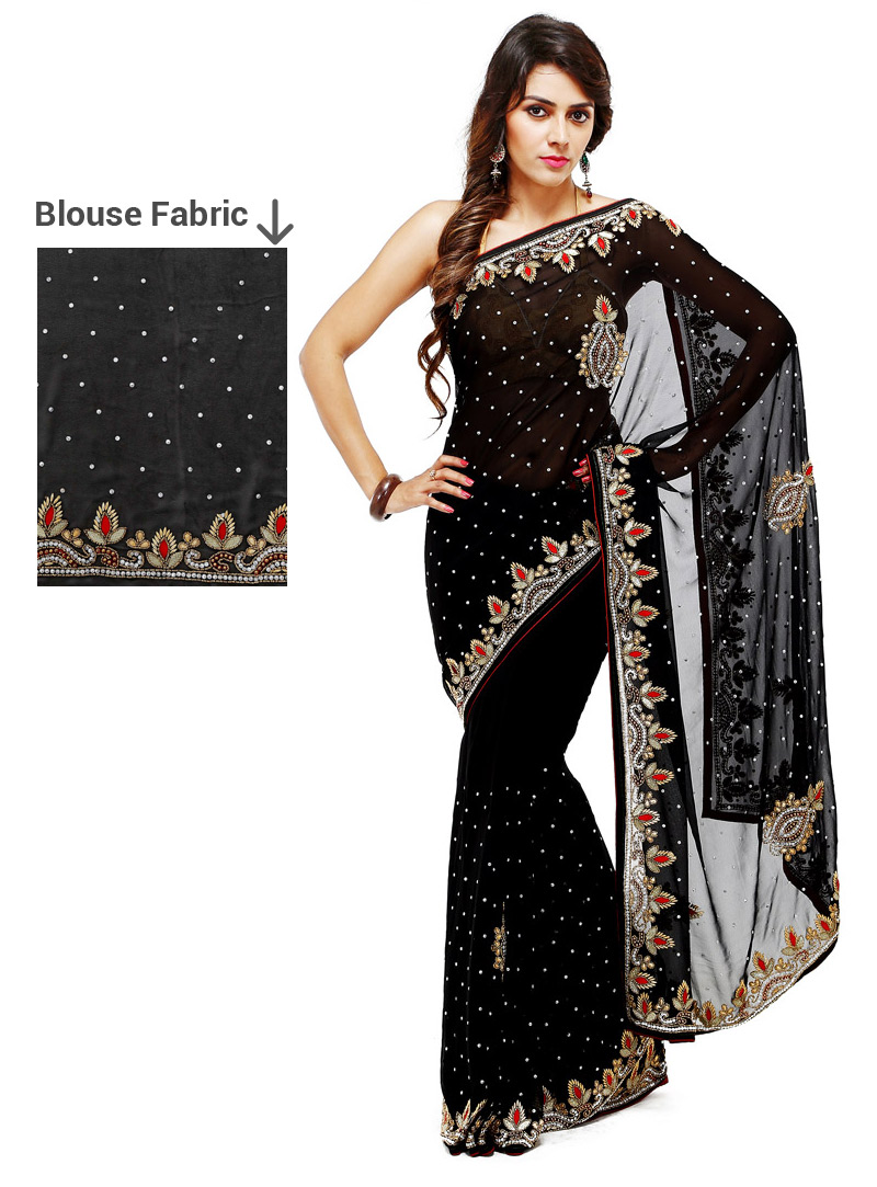 Black Georgette Stone Work Saree 88879