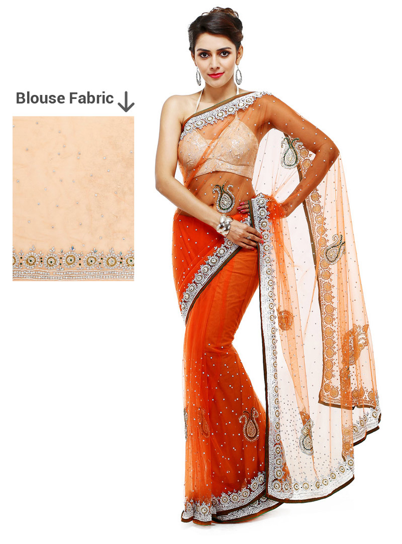 Orange Net Festival Wear Saree 88888