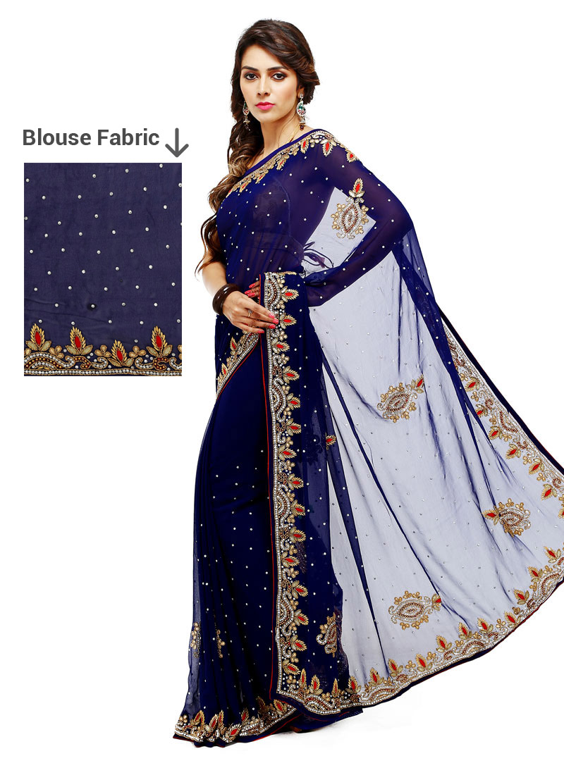 Navy Blue Georgette Festival Wear Saree 88870