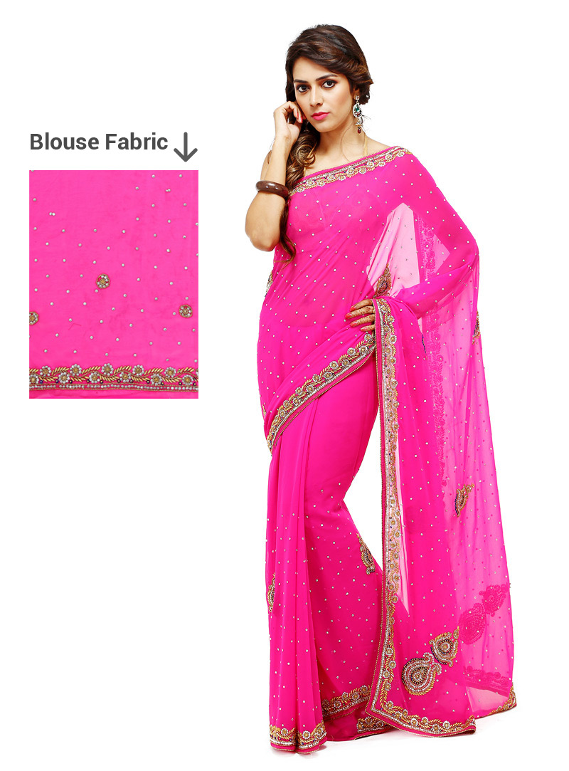 Pink Georgette Stone Work Saree 88871