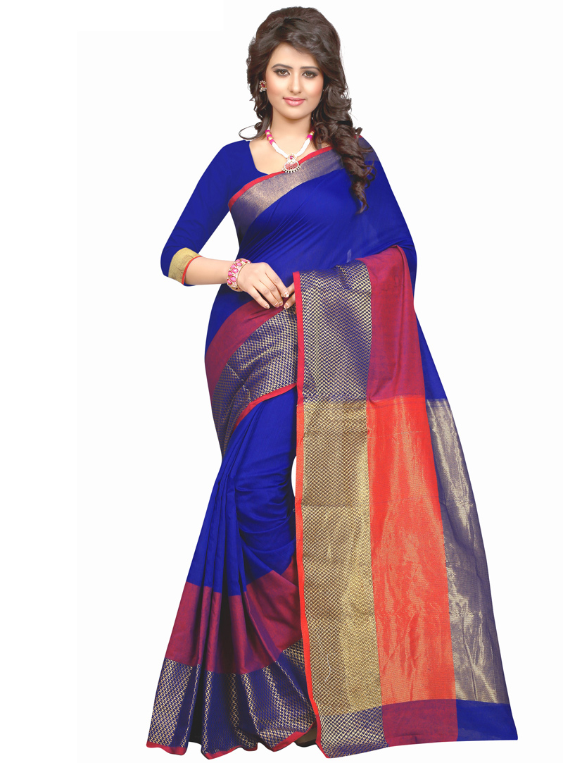 Blue Art Silk Saree With Blouse 121384