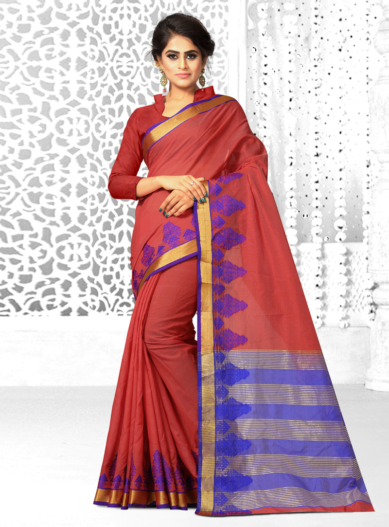 Red Cotton Silk Festival Wear Saree 137008