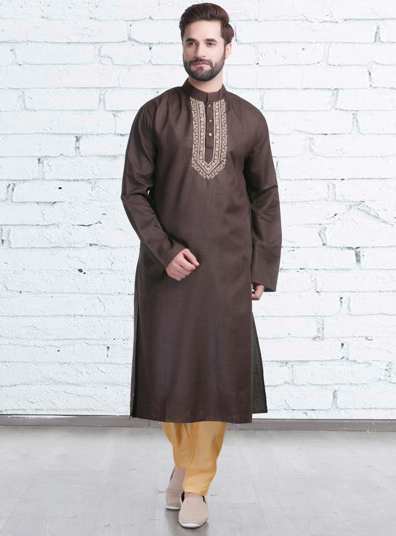 Brown Cotton Readymade Kurta Pajama 146466