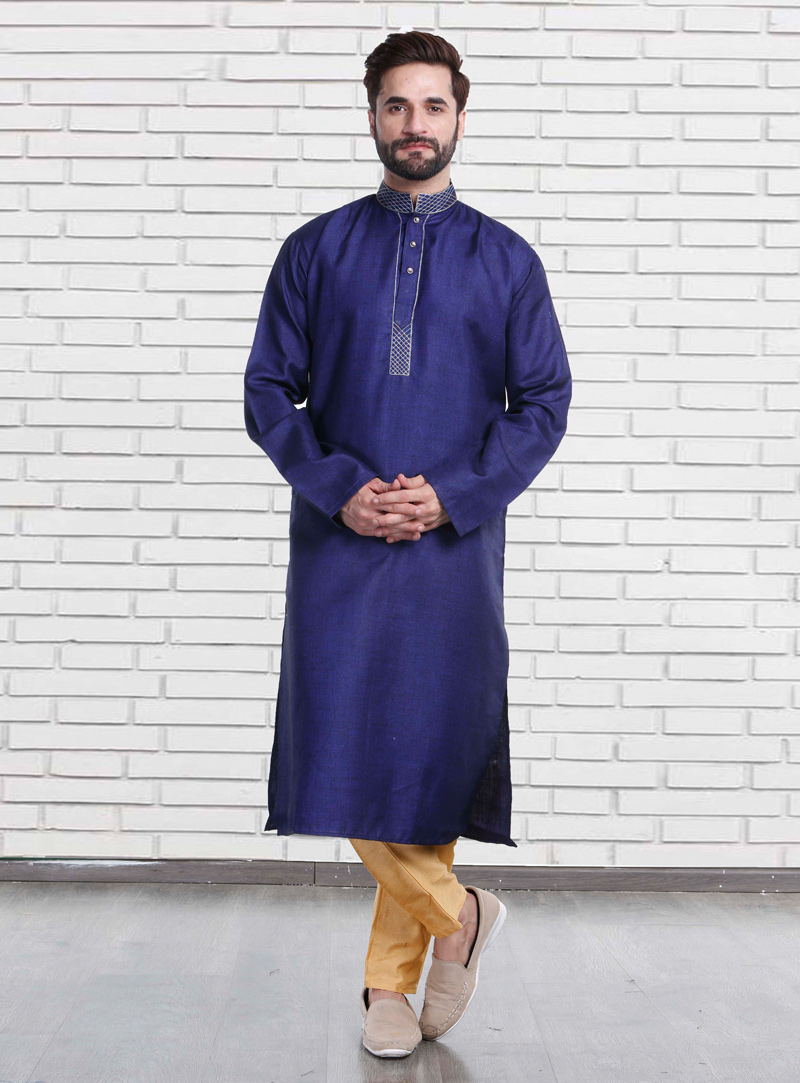 Navy Blue Cotton Readymade Kurta Pajama 146991