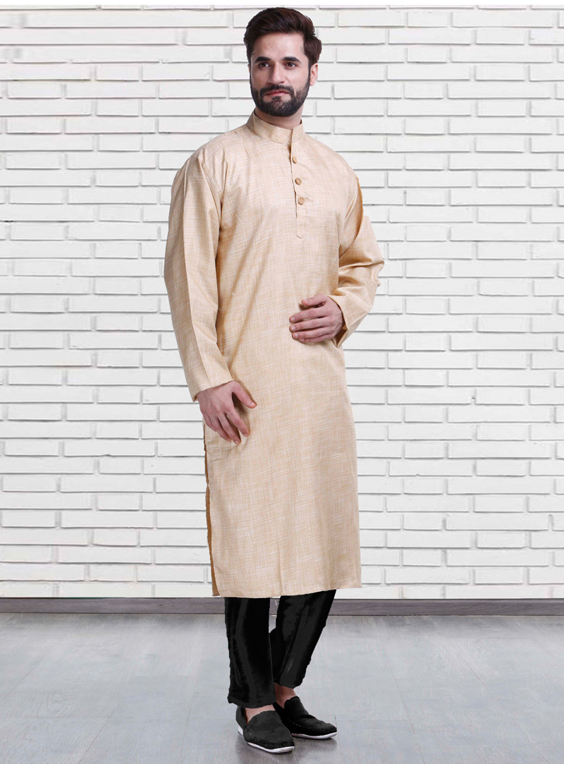 Beige Cotton Readymade Kurta Pajama 147546