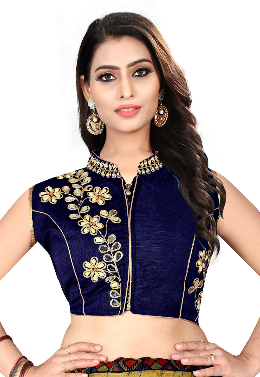 Navy Blue Silk Readymade Blouse 155089