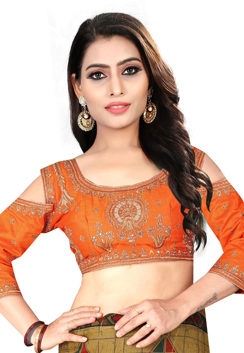 Orange Silk Readymade Blouse 155091