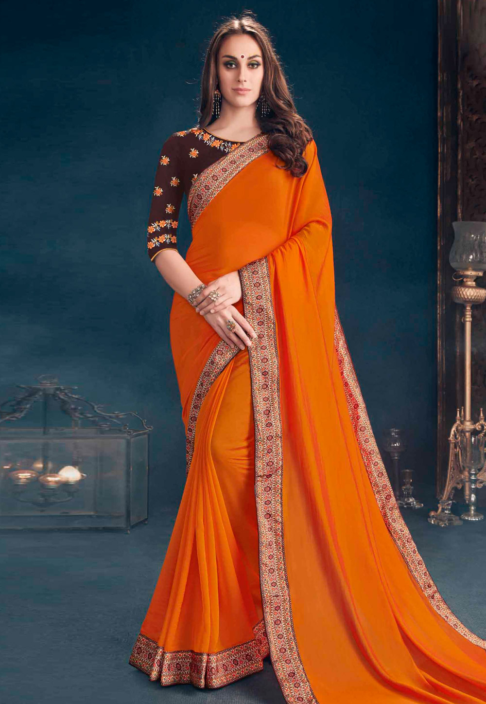 Orange Georgette Festival Wear Saree 155980