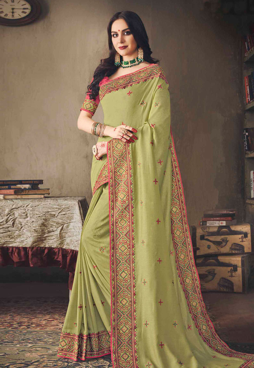 Pista Green Silk Festival Wear Saree 155963