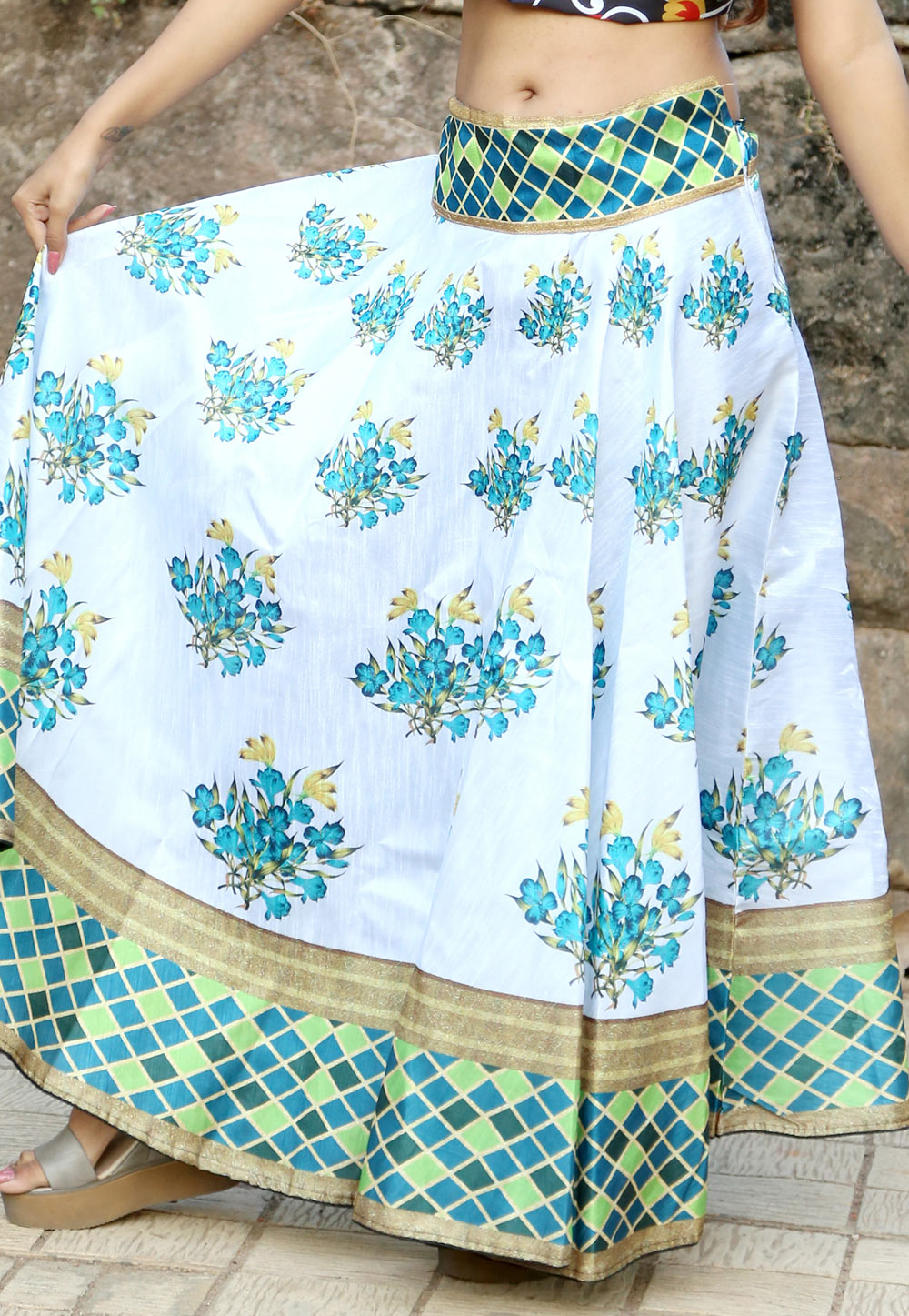 Light Blue Satin Readymade Skirt 161387
