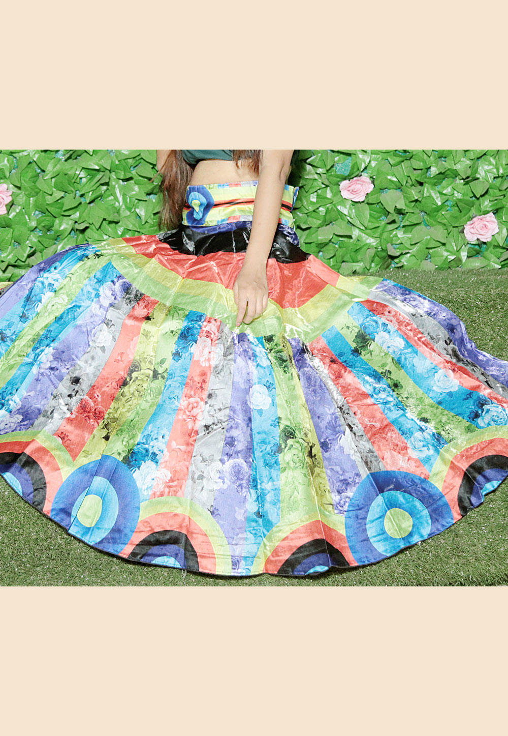 Green Satin Printed Readymade Skirt 161400