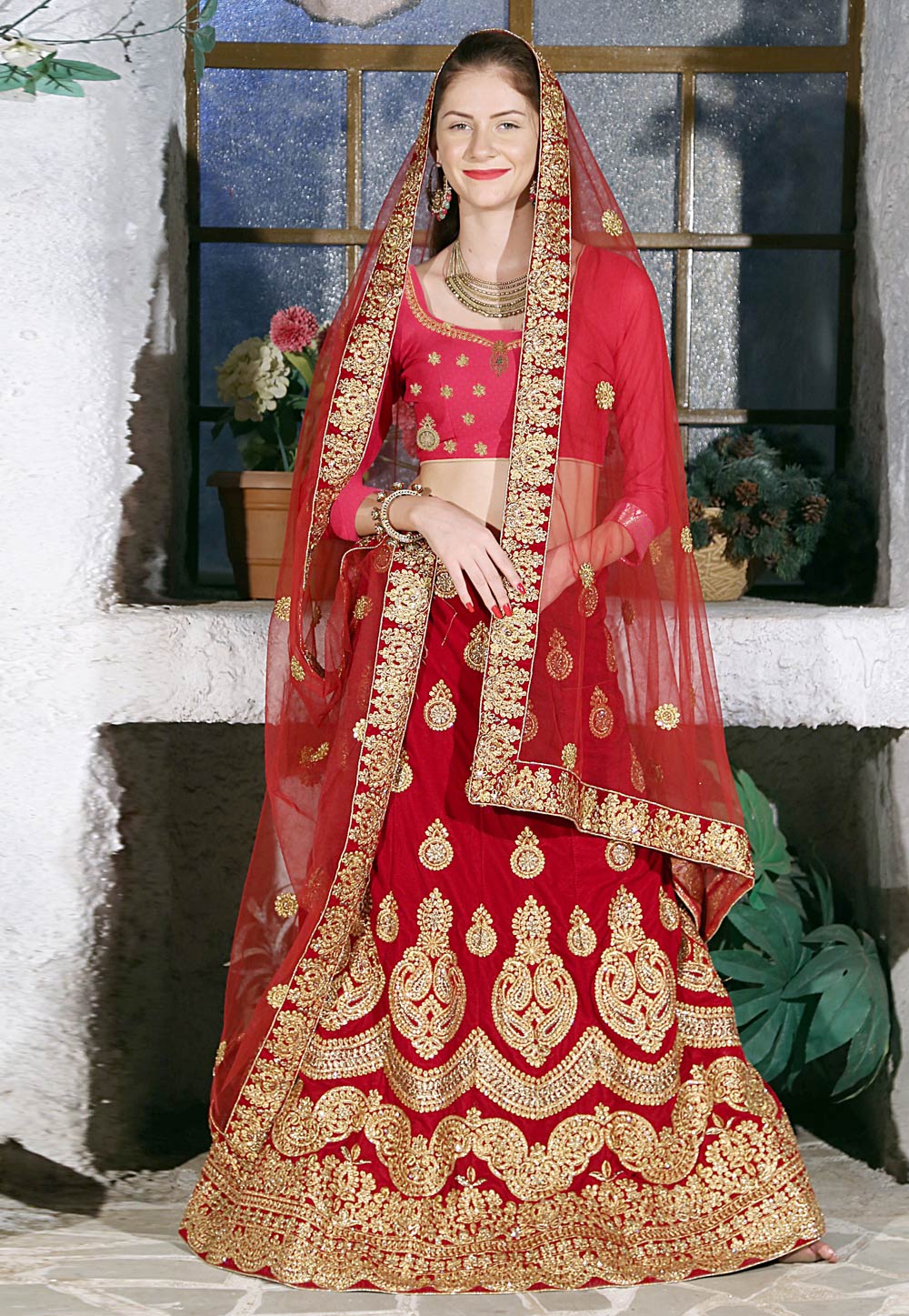 Red Velvet Bridal Lehenga Choli 162659