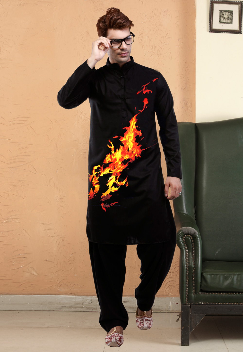 Black Cotton Readymade Kurta Pajama 165935