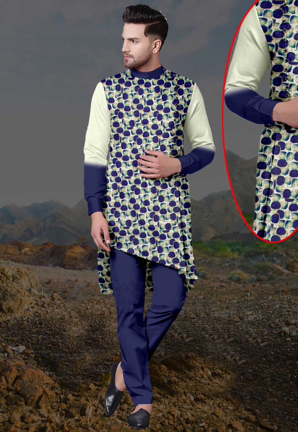 Off White Cotton Readymade Kurta Pajama 167541