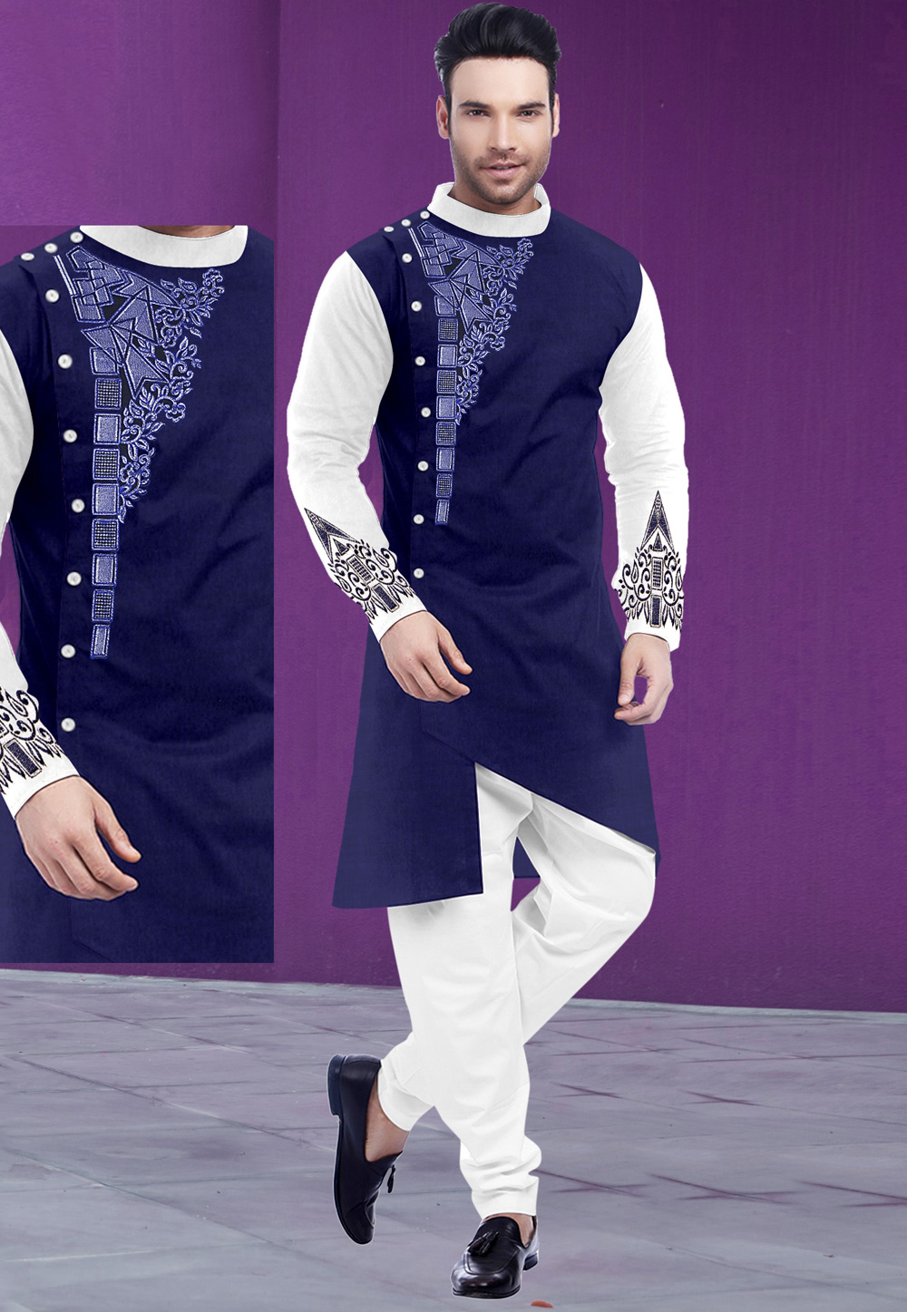 Navy Blue Cotton Readymade Kurta Pajama 167547