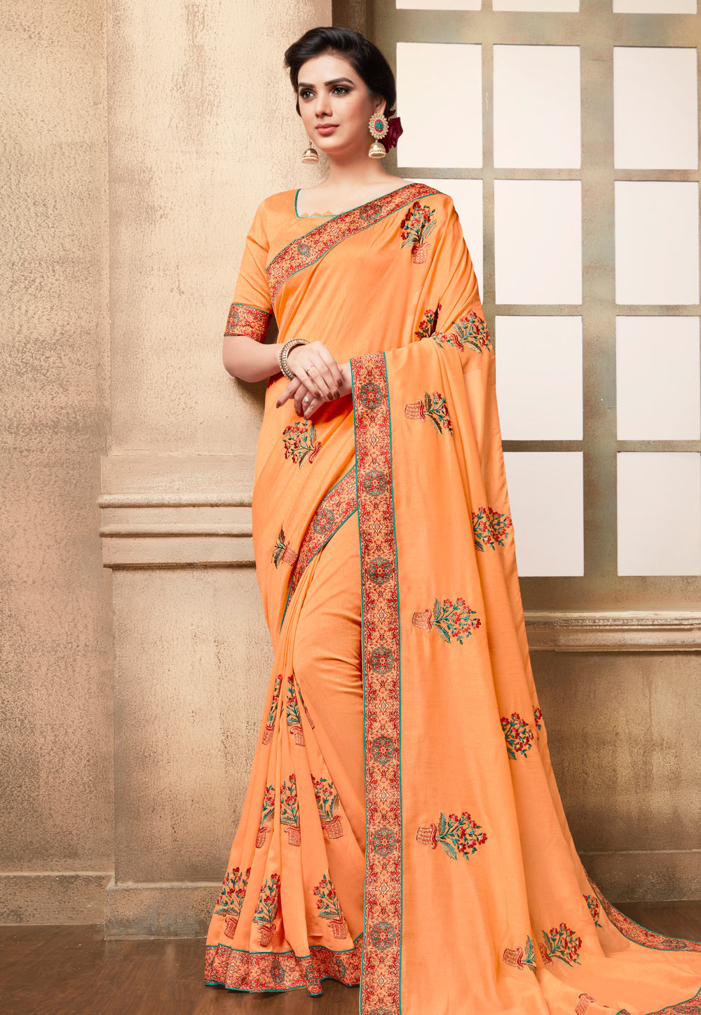 Orange Silk Saree With Blouse 171668