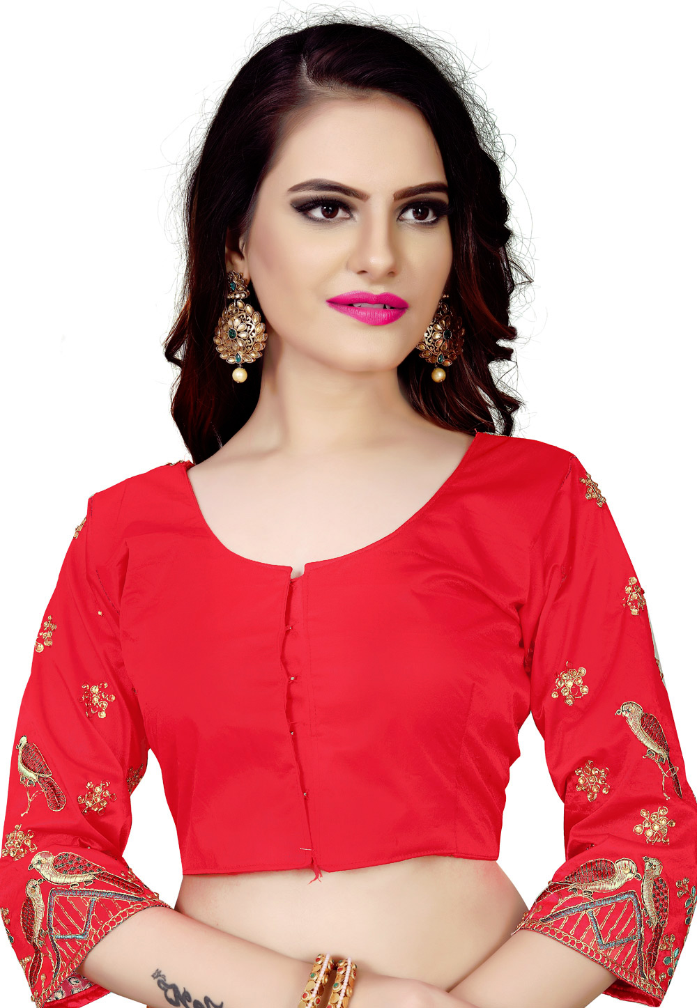 Red Silk Embroidered Readymade Blouse 189906