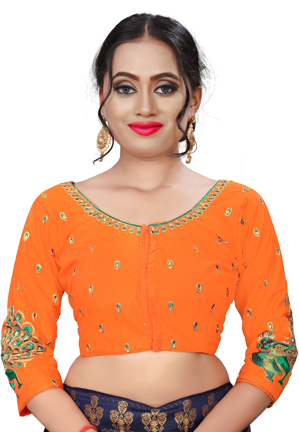 Orange Silk Embroidered Readymade Blouse 189911