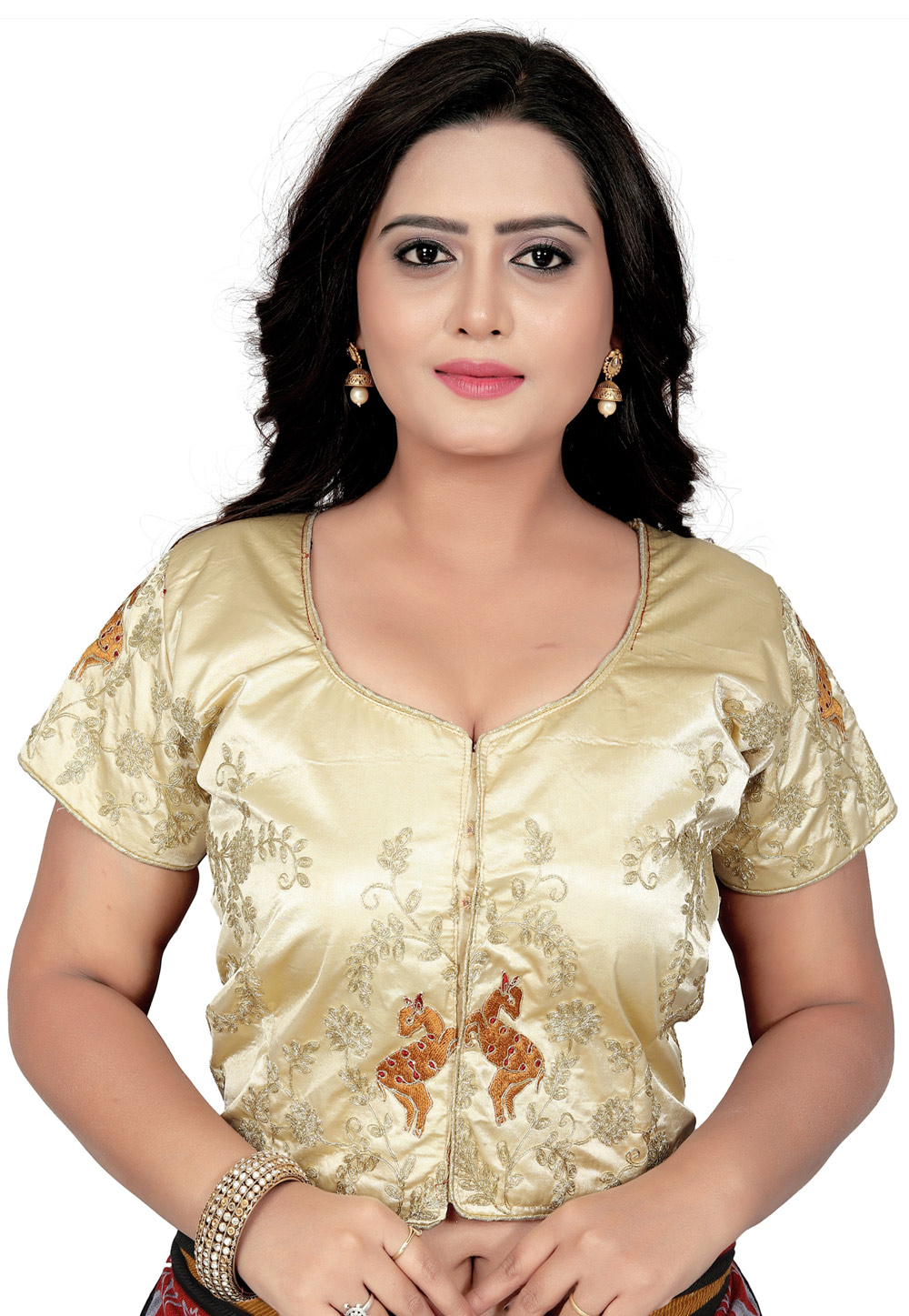 Beige Silk Embroidered Readymade Blouse 189923