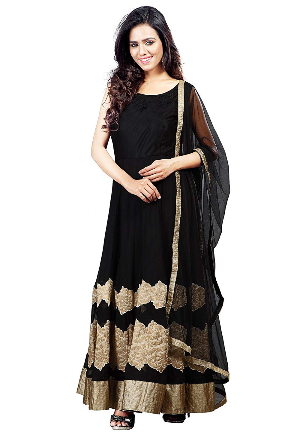 Black Faux Georgette Ankle Length Anarkali Suit 176419