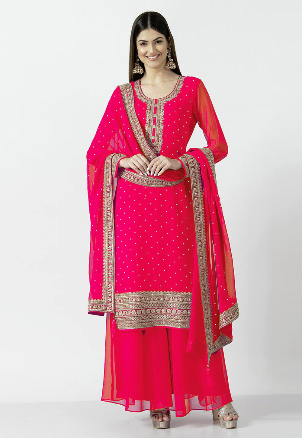 Pink Georgette Readymade Palazzo Suit 269120