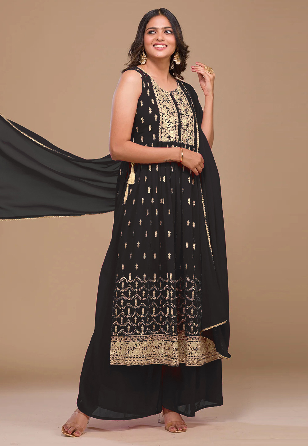 Black Georgette Readymade Palazzo Suit 272073