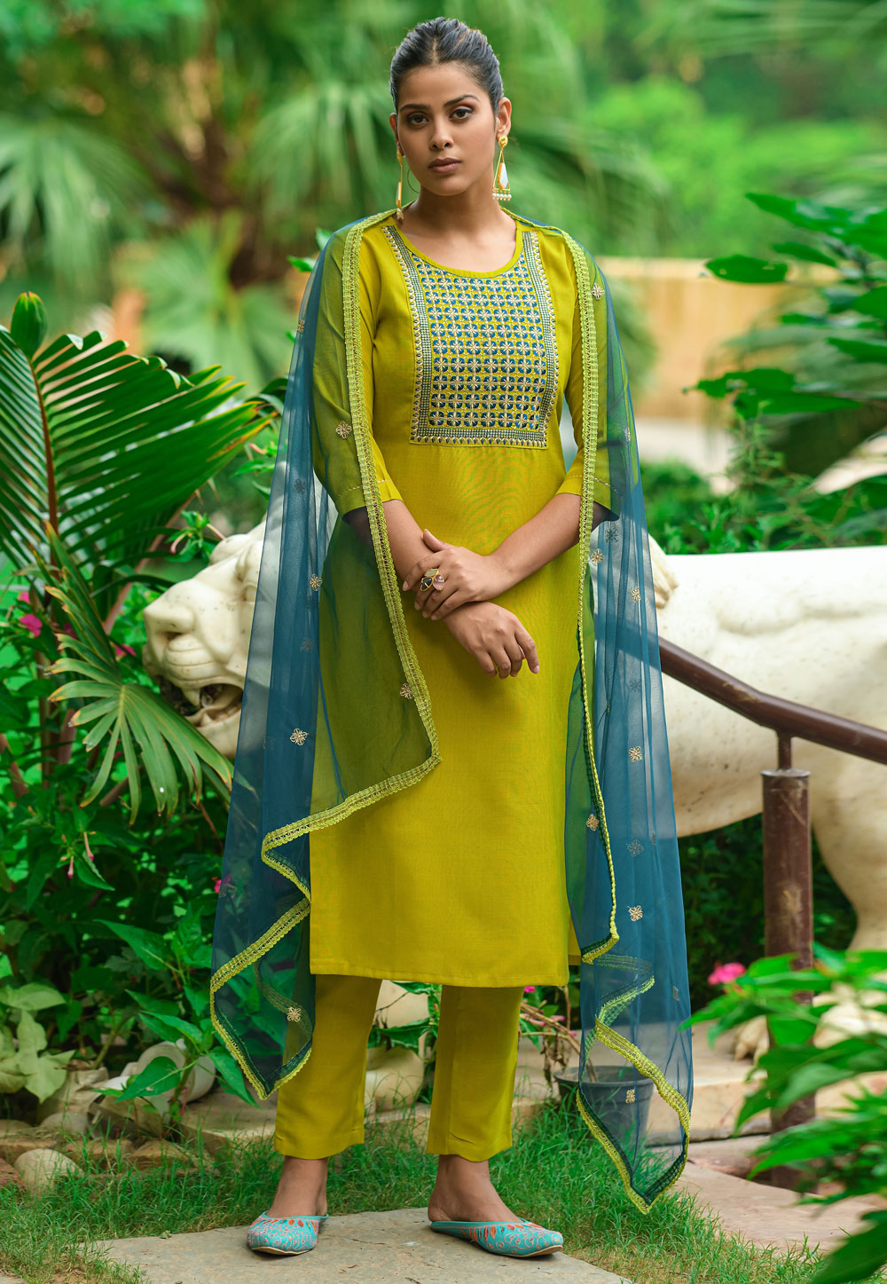 Light Green Cotton Readymade Pakistani Suit 264065