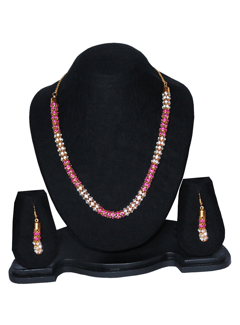 Pink Alloy Austrian Diamonds Necklace With Earrings 88700