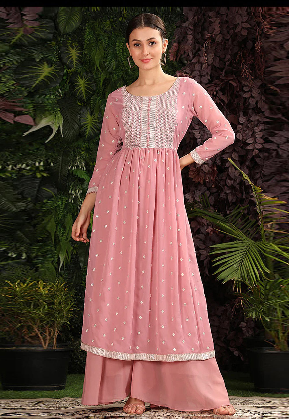 Pink Georgette Palazzo Suit 274972