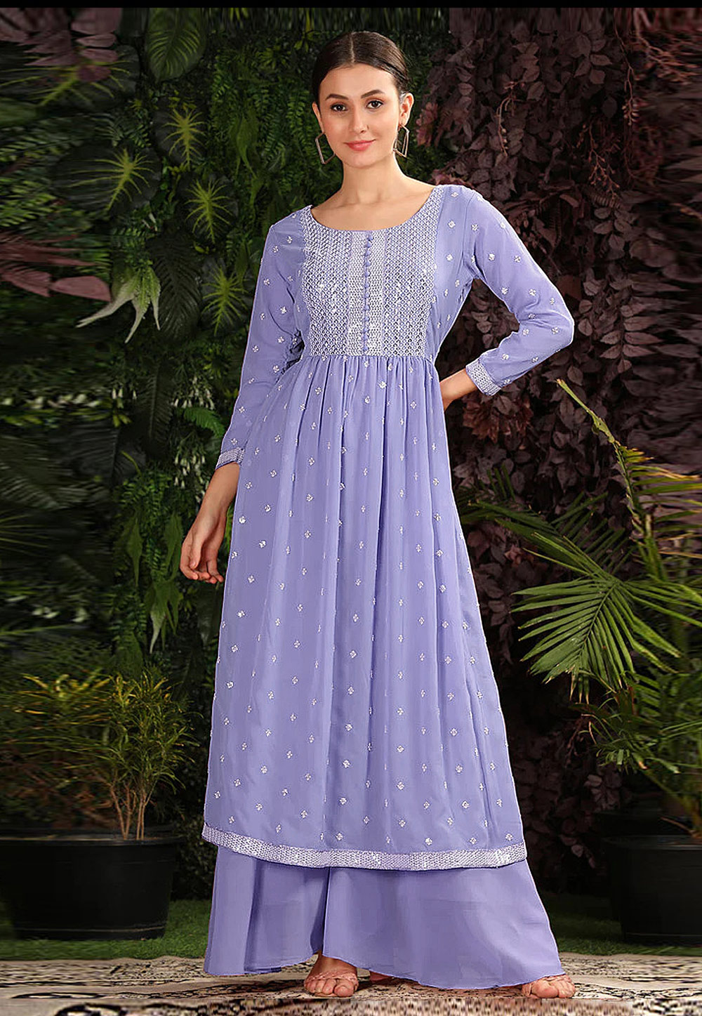 Lavender Georgette Pakistani Palazzo Suit 274973