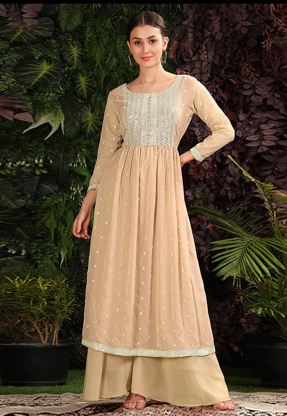 Beige Georgette Palazzo Suit 274974