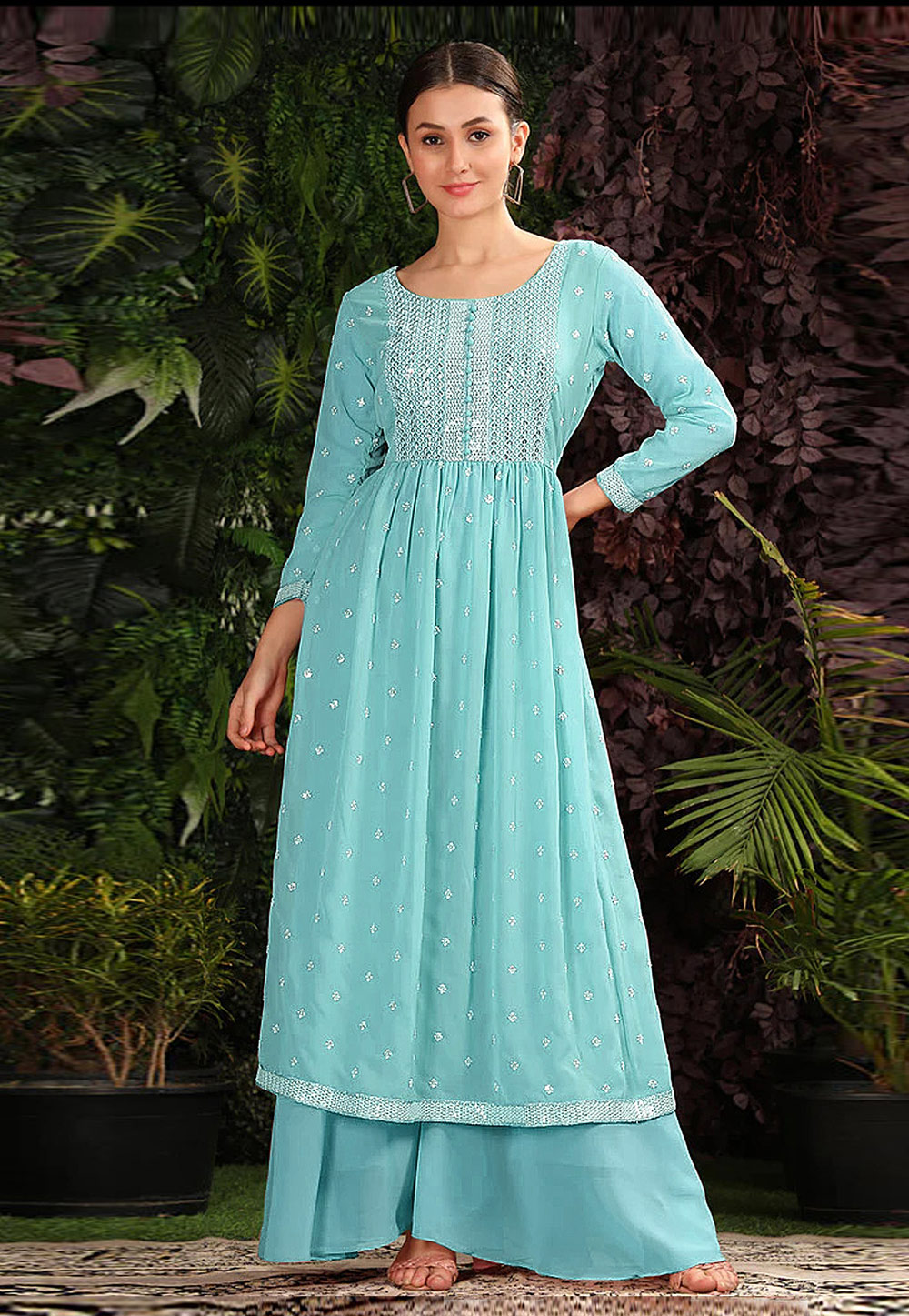 Sky Blue Georgette Pakistani Palazzo Suit 274975