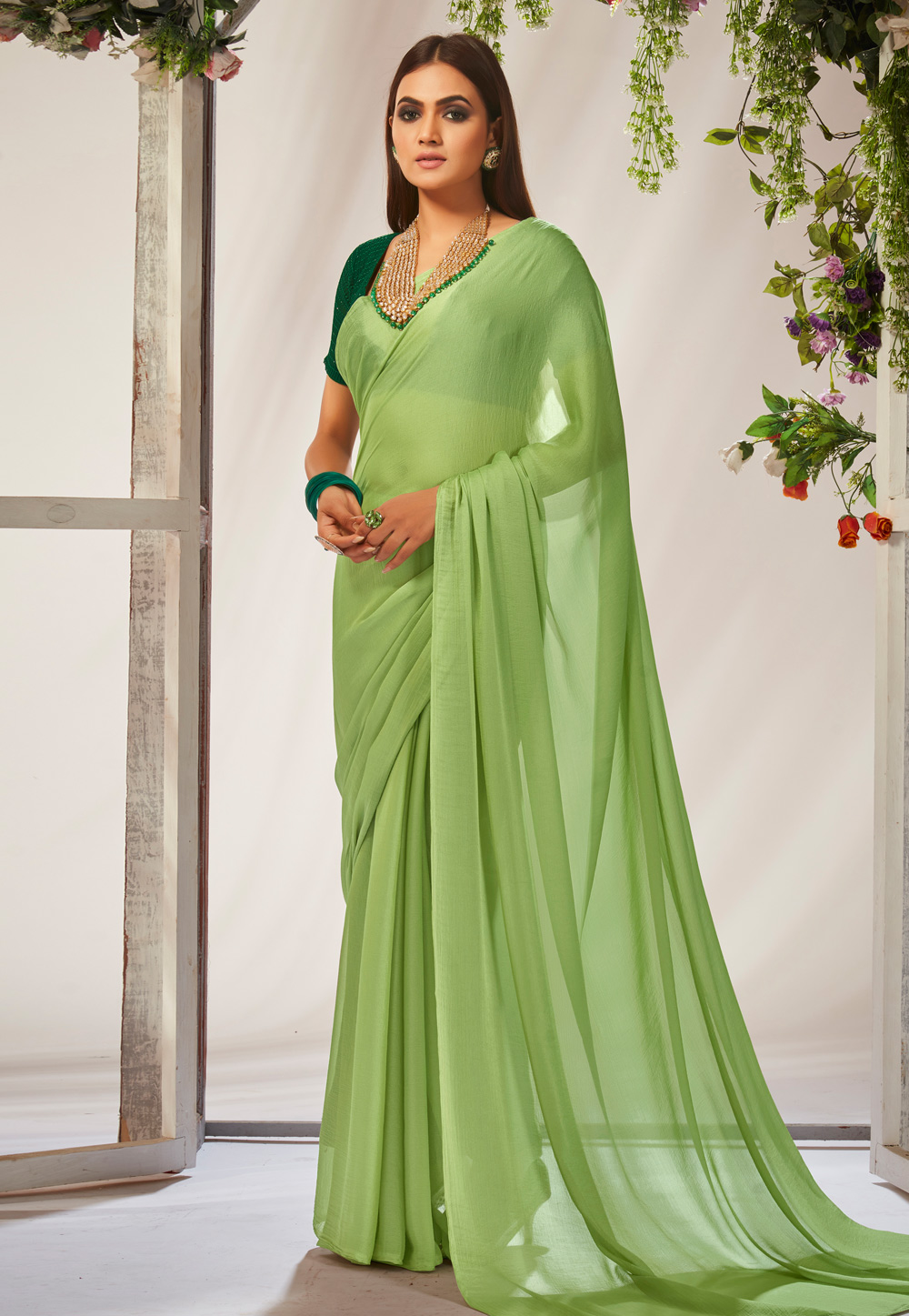 Light Green Georgette Saree With Blouse 272517