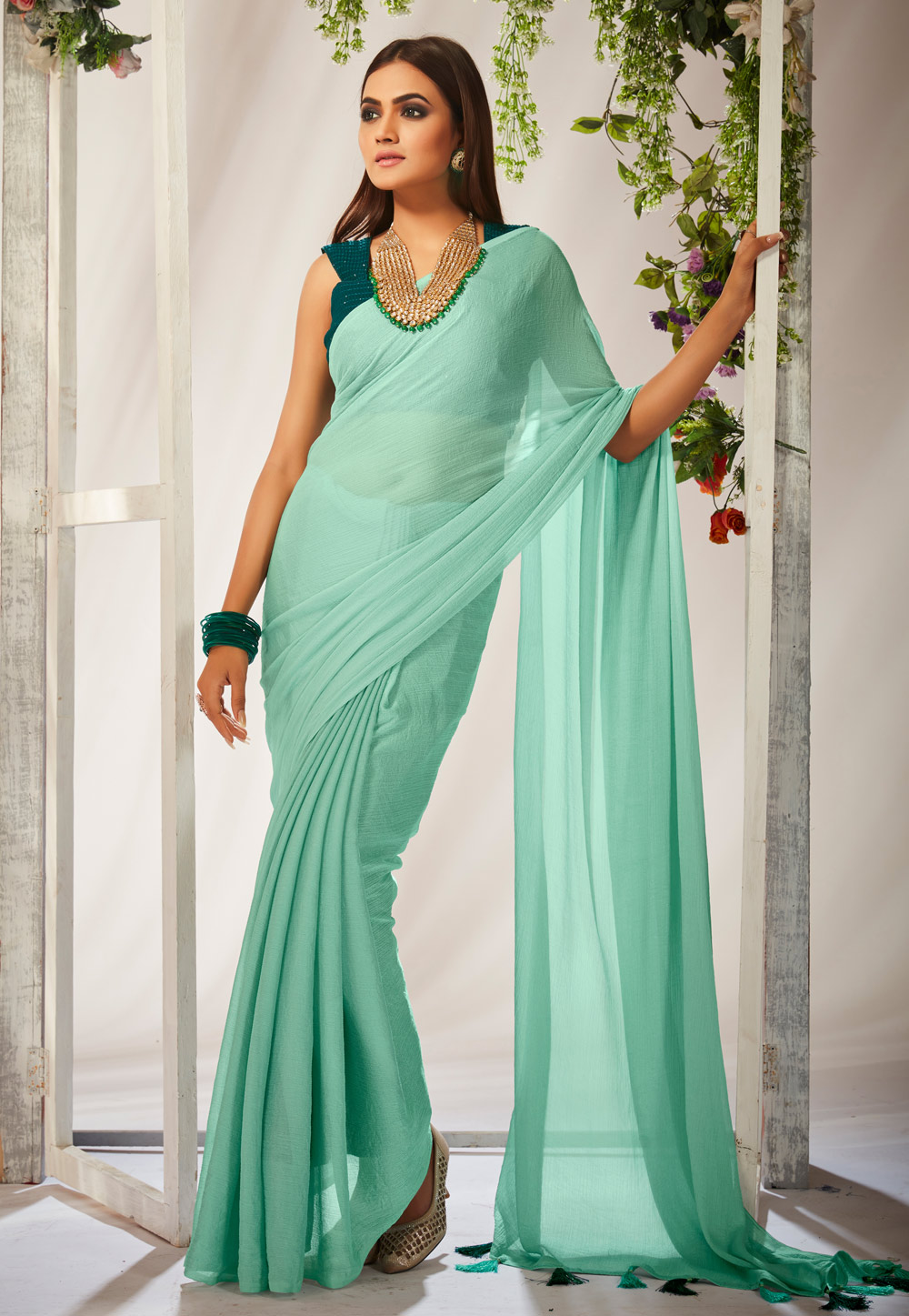 Sea Green Georgette Saree With Blouse 272518