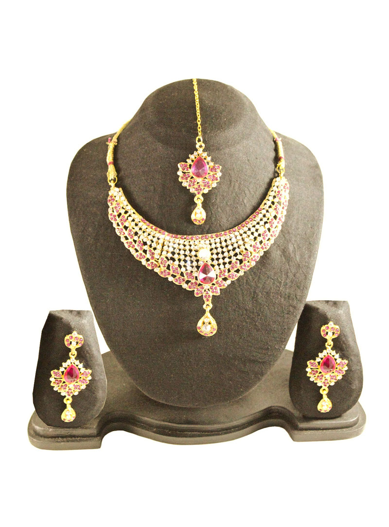 Pink Alloy Austrian Diamonds Set With Earrings 91936