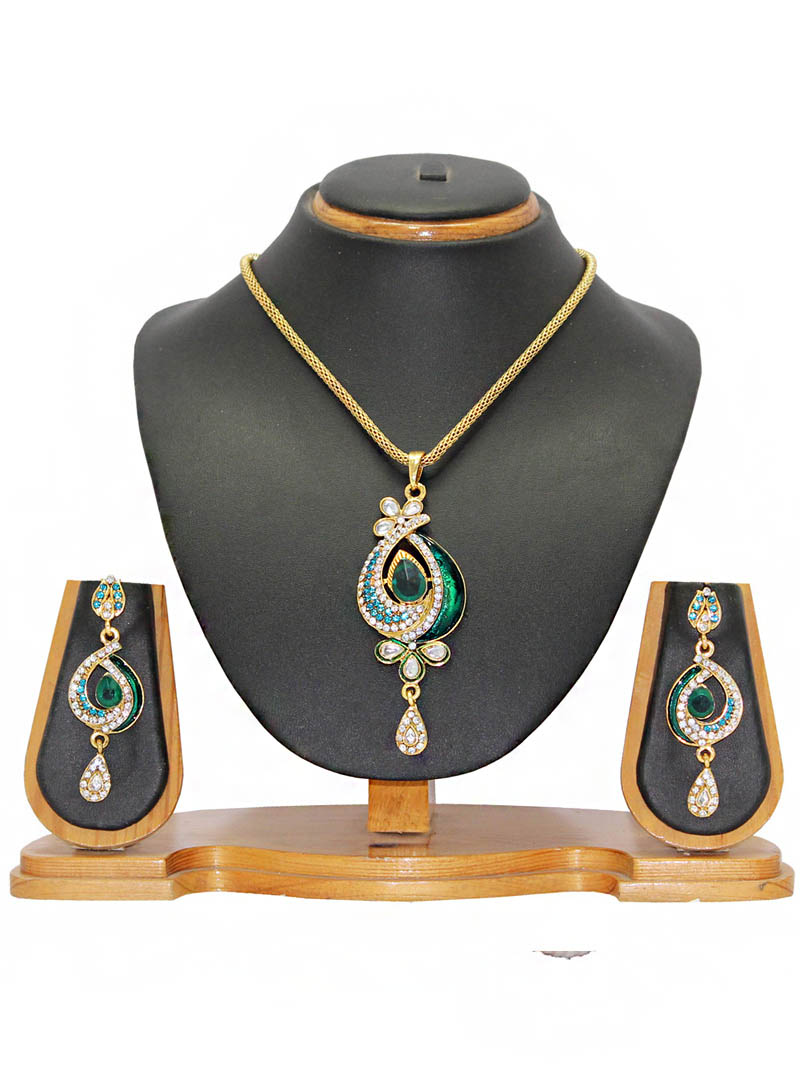 Green Zinc Austrian Diamonds Necklace With Earrings 66016