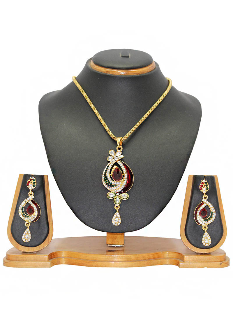 Maroon Zinc Austrian Diamonds Necklace With Earrings 66018