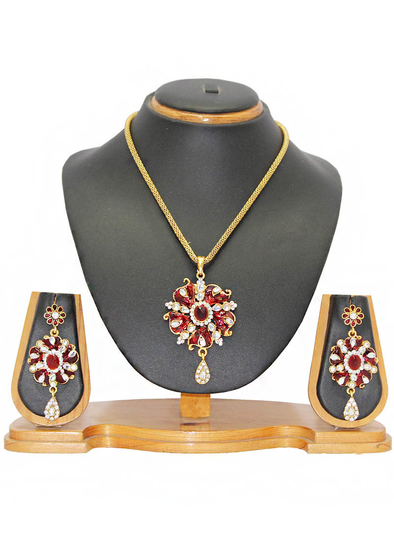 Maroon Zinc Austrian Diamonds Necklace With Earrings 66022