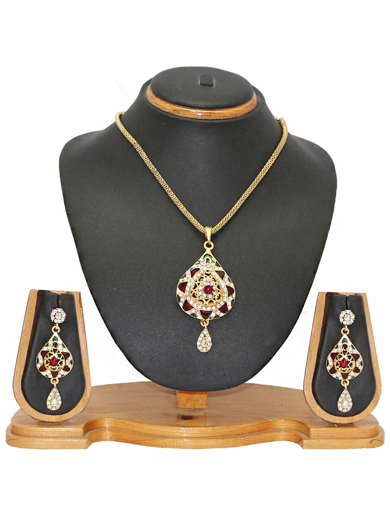 Maroon Zinc Austrian Diamonds Necklace With Earrings 66027