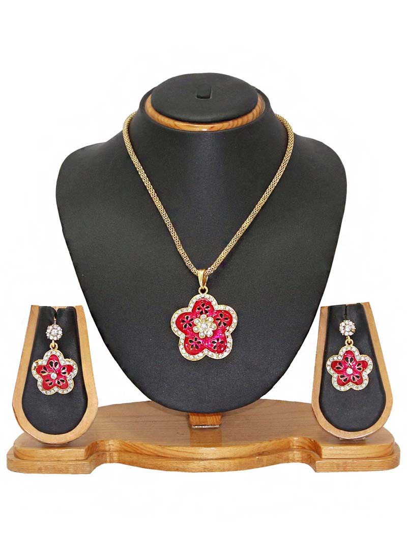 Pink Zinc Austrian Diamonds Necklace With Earrings 66036