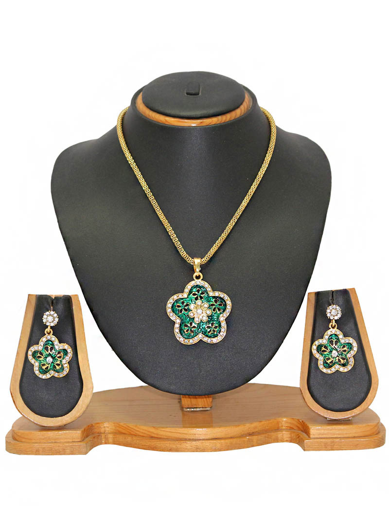Sea Green Zinc Austrian Diamonds Necklace With Earrings 66041