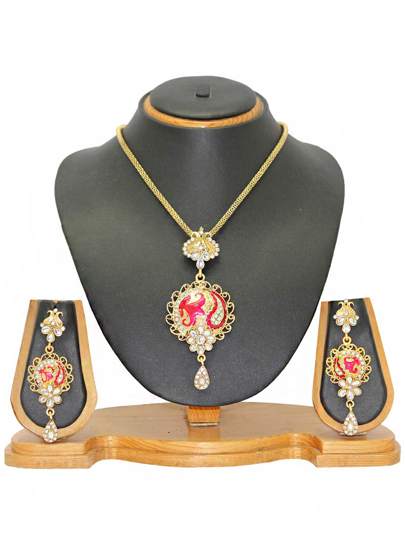 Pink Zinc Austrian Diamonds Necklace With Earrings 66043
