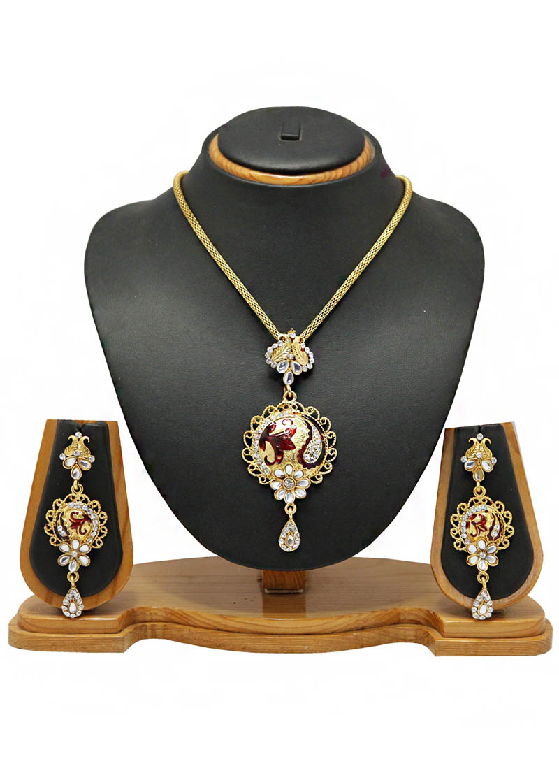 Maroon Zinc Austrian Diamonds Necklace With Earrings 66045