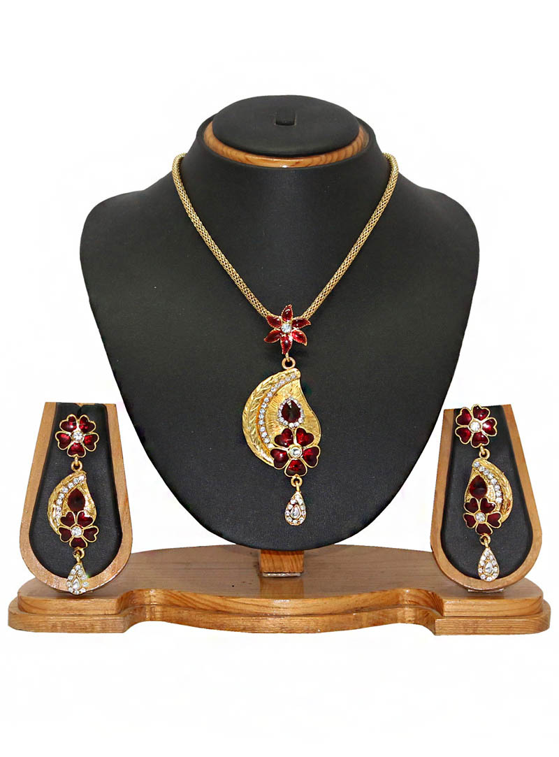 Maroon Zinc Austrian Diamonds Necklace With Earrings 66047