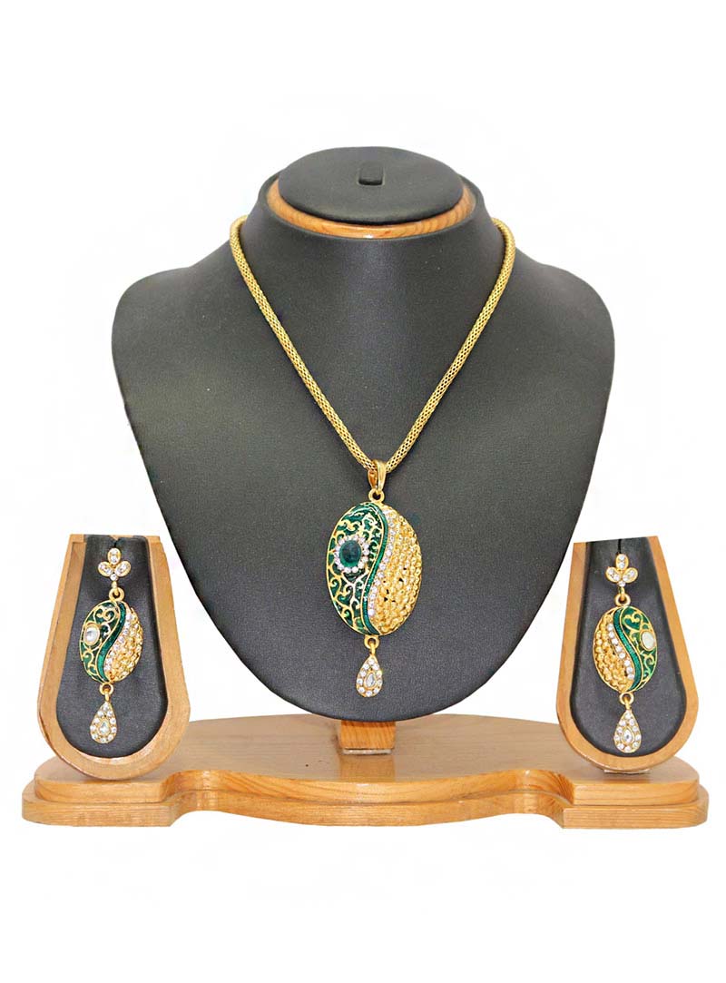 Green Zinc Austrian Diamonds Necklace With Earrings 66052