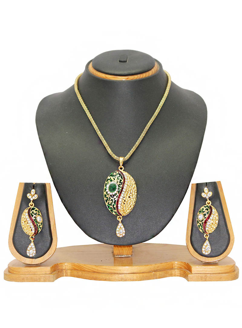 Green Zinc Austrian Diamonds Necklace With Earrings 66055
