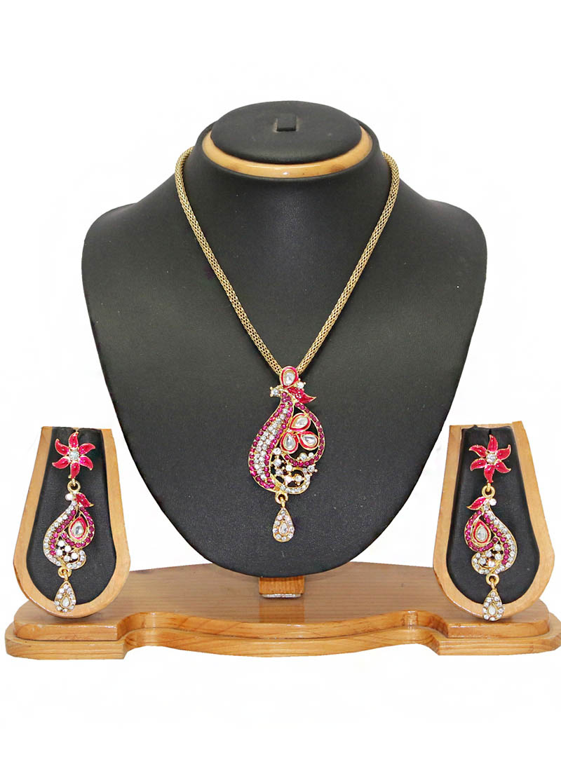 Pink Zinc Austrian Diamonds Necklace With Earrings 66082