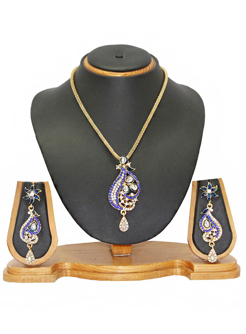 Blue Zinc Austrian Diamonds Necklace With Earrings 66084
