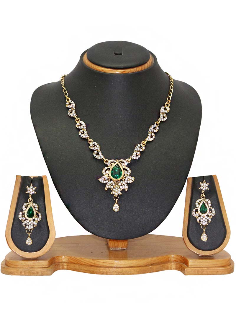 Green Zinc Austrian Diamonds Necklace With Earrings 66087
