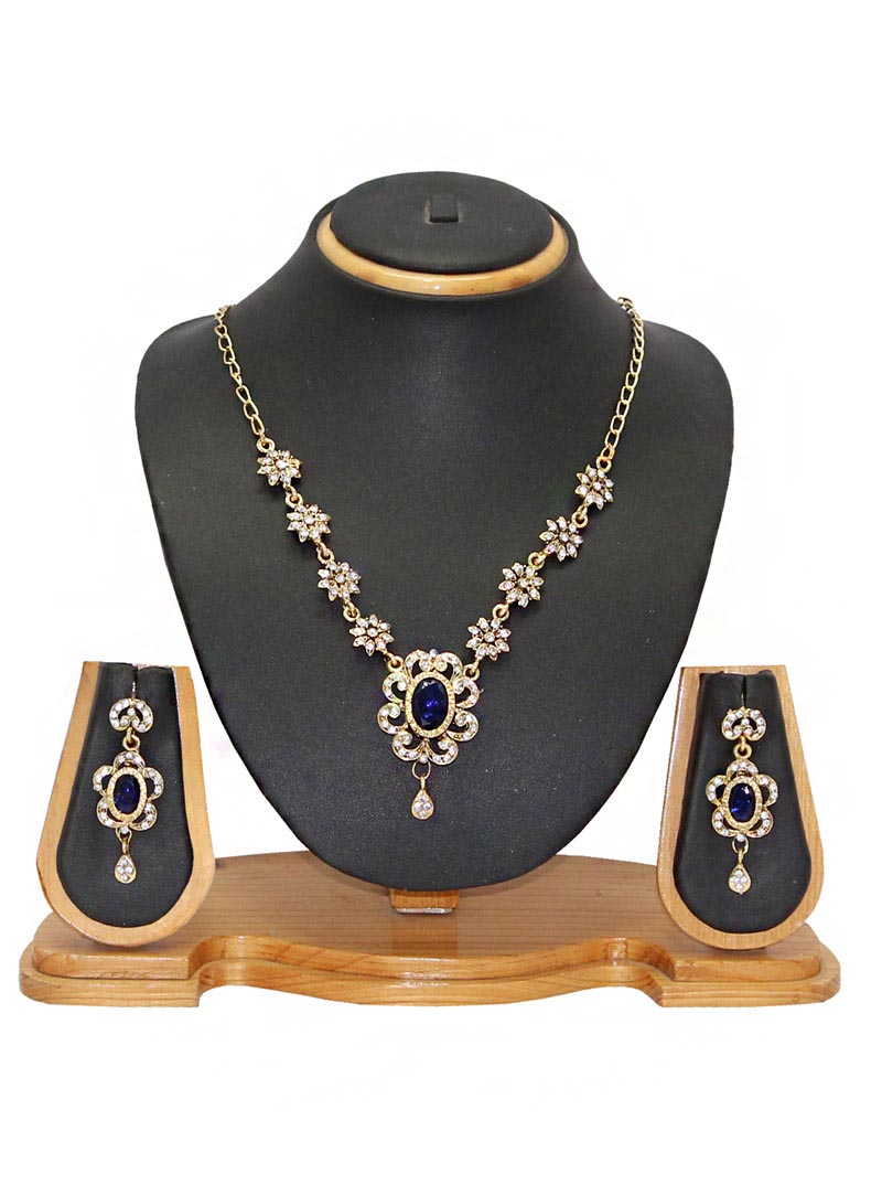 Blue Zinc Austrian Diamonds Necklace With Earrings 66088